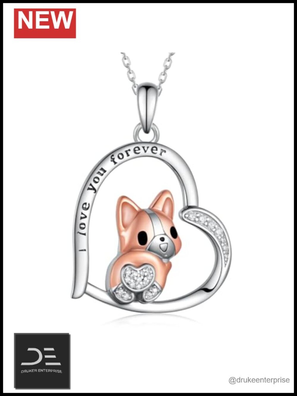 925 Sterling Silver Corgi Pendant Necklace - Cute Dog Jewelry for Women